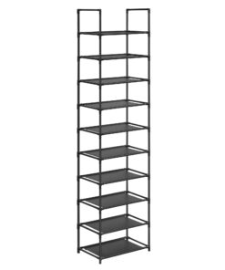 SONGMICS Schuhregal, 10 Ebenen, schwarz, für Flur und Schlafzimmer, moderne Schuhablage mit Metallgestell und Vliesstoff