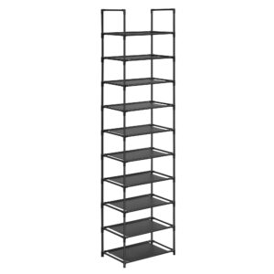 SONGMICS Schuhregal, 10 Ebenen, schwarz, für Flur und Schlafzimmer, moderne Schuhablage mit Metallgestell und Vliesstoff