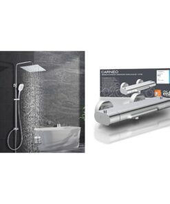 Görbach Edelstahl Regendusche ohne Armatur mit Überkopfbrause & Thermostataufstellung