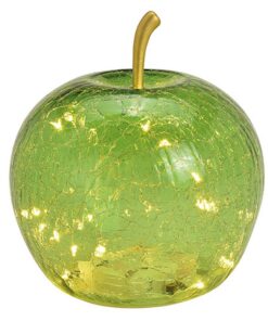 Grüne Dekolampe für Tisch mit LED Lichterkette | Tischleuchte Apfeldesign mit LED Beleuchtung | Dekoleuchte Apfel Glas