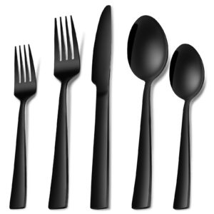 **30-teiliges Edelstahl Besteckset Partygröße Schwarz für Familie & Restaurant** | **Spiegelpoliertes 30-teiliges Edels