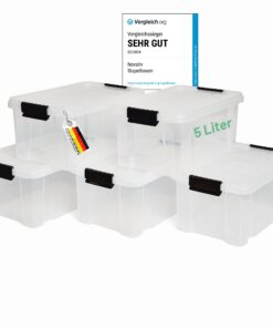 Novaliv 5L transparente Aufbewahrungsboxen mit Clipverschluss für Haus und Garten BPA-frei 30 x 19 x 14 cm Novaliv 5x