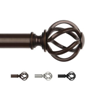 USFOOK Vorhangstange Bronze 80 bis 148 cm, 22 mm Durchmesser, Dekorative Gardinenstangen für Wohnzimmer mit Florale Ends