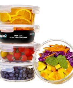 Igluu Meal Prep Runde Glas-Frischhaltedosen 840ml - Mikrowelle, Ofen, Gefrierung, Spüle sicher - roboustes Borosilikatgl