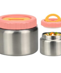 Thermobehälter für Essen Edelstahl 350ml Kinder behält ROSA Doppeldeckel Thermo Griffisolierend Vakuumisoliert