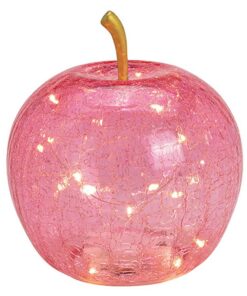 Wurm Lampe Apfel (S) Glas, Rosa - Dekolampe für den Tisch mit LED Lichterkette - Apfellampe
