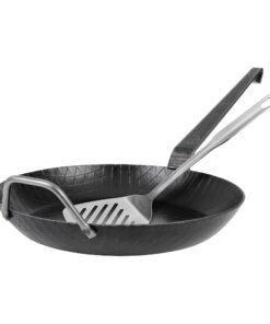 GRÄWE Schmiedeeiserne Bratpfanne mit hoher Rand und Hakenstiel für-profis inkl. Pfannenwender Ø 32 cm