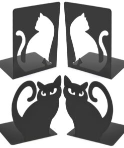 Buchstützen Metall Katze Anti Rutsch Book Holder für Regal und Büro | Schwarz Bookends Bücherstütze für Haus und Biblio
