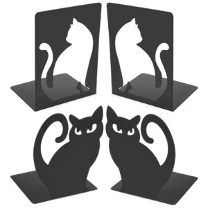 Buchstützen Metall Katze Anti Rutsch Book Holder für Regal und Büro | Schwarz Bookends Bücherstütze für Haus und Biblio