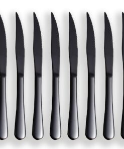 Kyrtaon Schwarzes gezahntes Steakmesser-Set von Titanschwarz, Spülmaschinenfest und leicht zu reinigen. | Titanschwarze