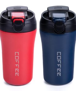 XIAPIA Doppelwandiger Thermobecher, Rot & Blau - To Go Kaffeebecher, 400ml 2er Set, Edelstahl, Isolierung für Heiß und K