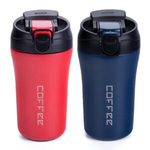 XIAPIA Doppelwandiger Thermobecher, Rot & Blau - To Go Kaffeebecher, 400ml 2er Set, Edelstahl, Isolierung für Heiß und K