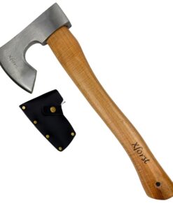 Xforst Axt: Wikingeraxt für Überleben aus geschmiedetem Karbonstahl | Handbeil mit Hickory Holzkern und Leder Schneidesc