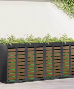 ACAGALA Mülltonnenbox 4er mit Pflanzendach | Belüftet & Ablauf-Funktionalität für 4x 120/240 Liter Edelstahltonnen | Ant