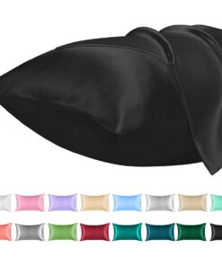 Lirex 2er Satin Kissenbezug 40x60cm, weich wie Seide, Oeko-Tex Zertifiziert, Schwarz - Kopfkissenbezug für Haar und Haut