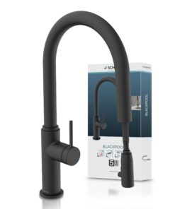 SCHÜTTE 79566 Blackpool Küchenarmatur mit Geschirrbrause und 360 Grad Wasserhahn, Mischbatterie Schwarz für die Küche, 3