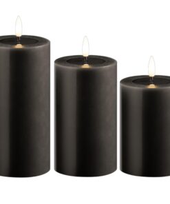 Novaliv 3er Set flackernde Flamme LED Kerzen für Erwachsene mit Timerfunktion - 2 AA Batterien nötig - graue Stumpenkerz