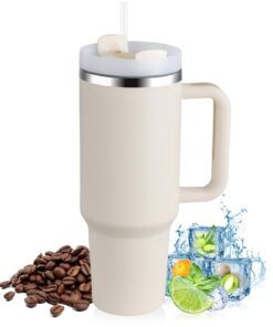 PRAOAHEI 40oz Doppelwandiger Edelstahl Thermobecher mit Strohhalm und Henkel für Heißkalte Getränke, Vakuum Trinkbecher,