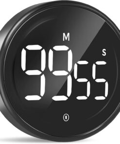 LIORQUE Digitaler Küchentimer Magnetisch mit Großem LED-Display 3-stufiger Lautstärke für Kochen Sport Studium (Schwarz)