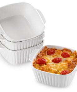 NUTRIUPS 14,5cm Keramik Auflaufform 4er Set - Backform für Airfryer, Oven & Microwave, 400 ml White