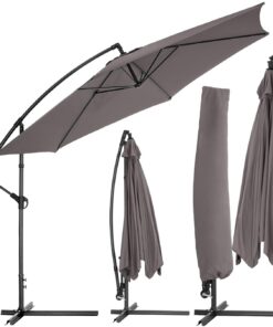 Tectake Sonnenschirm mit Ständer grau für Balkon, Garten und TerrasseØ 350 cm inkl. Schutzhülle