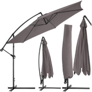 Tectake Sonnenschirm mit Ständer grau für Balkon, Garten und TerrasseØ 350 cm inkl. Schutzhülle