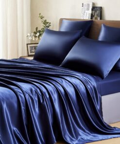 Lanqinglv Sommerbettwäsche Set Blau Marineblau Glatt Glanzsatin Luxus Univariat 135x200 cm