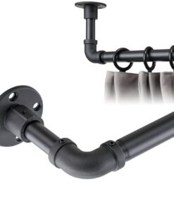 Ausziehbare Gardinenstange 81–216 cm – verstellbare Vorhangstange, schwarz matt, Edelstahl