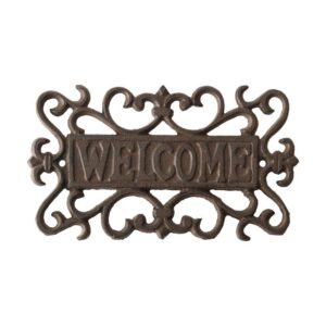 Esschert Design Welcome Schild aus Gusseisen, ideal für Garten und Haus, robustes Willkommenssymbol mit Wandmontage, 21,