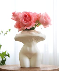 Einzigartige Pilz Damenkörper Vase für Blumen - Funky Ästhetische Wohnzimmer Deko, Weiß
