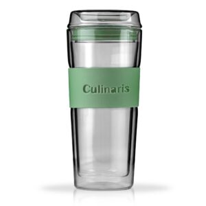 Culinaris Glas Kaffeebecher To Go (Mintgrün) | Doppelwandig | 420 ml | Praktisch für Arbeitsplatz und Zuhause | Transpar
