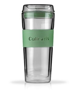 Culinaris Glas Kaffeebecher To Go (Mintgrün) | Doppelwandig | 420 ml | Praktisch für Arbeitsplatz und Zuhause | Transpar