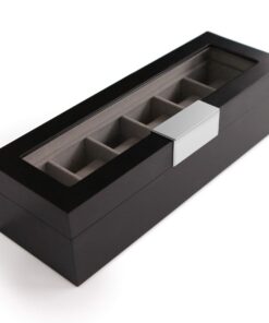 CASE ELEGANCE Edle Uhrenbox aus Holz für 6 Uhren mit Vitrine - Schwärze (Metallclip)