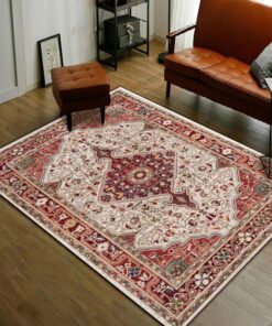Arvella Rug Waschbar Wohnzimmer Teppich, weich und rutschfest - ideal für Schlafzimmer, Küche & Bad - Retro Ethnische Bl