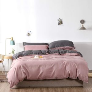 Boqingzhu Bettwäsche Rosa Grau Pink Anthrazit Wende Set OEKO-TEX