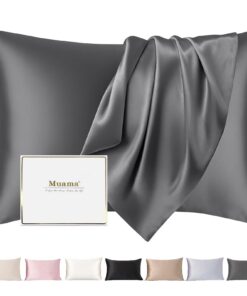 Muama Silkenbettbeug 40x80cm Haar- und Hautgesundheit Kopfkissenbezug mit Reißverschluss Anthrazit