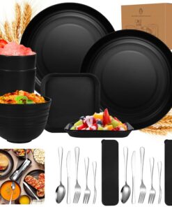 Unzerbrechliches Plastikgeschirr Set zum Picknick und BBQ für Outdoor-Liebhaber | Spülmaschinenfestes Edelstahl Geschir