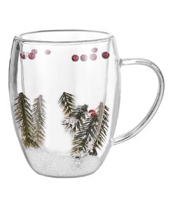 YCHUCH Transparenz Doppelschicht Glas Tasse, dekorativ mit getrockneten Blumen, für Zuhause und Büro, praktische Trinkge