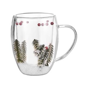 YCHUCH Transparenz Doppelschicht Glas Tasse, dekorativ mit getrockneten Blumen, für Zuhause und Büro, praktische Trinkge