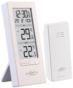 Infactory Funkthermometer: Digitale Temperaturstation mit Innen- und Außensensor, Funkuhr für Küchennutzer in Weiß (Temp
