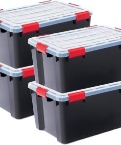 Iris Ohyama luftdicht Kunststoff-Aufbewahrungsboxen 50L 4er-Set Schwarz Hermetischer Verschluss Robuste Schnappverschlüs