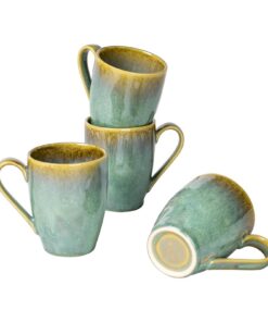 Henten Home Porzellan Tassen Set Vintage Grün 4er 350ml - Ceramic Coffee Mug Set für 4 Personen