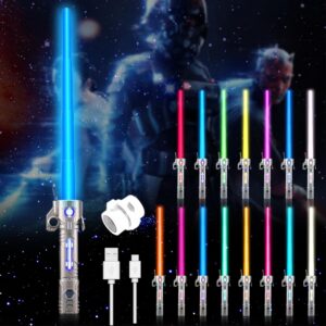 CJBIN Star Wars Laserschwert Kinder, 15 Farben Lichtschwert Led Lichtschwert Mit Licht Und Sound, 2 In 1 Einziehbares La