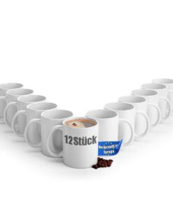 BigDean Kaffeebecher 12er Set 300ml weiß groß spülmaschinenfest Porzellan