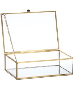 SUMTree Gold Glas Schmuckbox mit Deckel für Damen als Geschenk zum Geburtstag und Hochzeit,Vintage Rechteck Messing Disp
