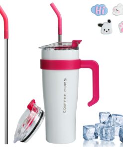 Euakee Doppelwandiger Edelstahl Trinkbecher, 40oz Heiße Kalte Getränke Vakuum Isolierung, BPA Free (Weiß)