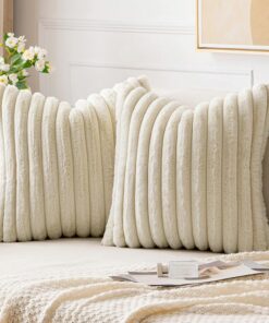 EMEMA Plüsch Kissenbezüge Weich & Glatter Reißverschluss - Beige Deko für Sofa & Schlafzimmer 50x50 cm Waschbar & Stylis