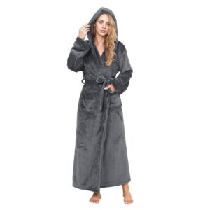 PUTUO Bademantel Damen Lang mit Kapuze: Flauschiger Morgenmantel aus Mikrofaser Fleece für Frauen – Weicher Hausmantel f
