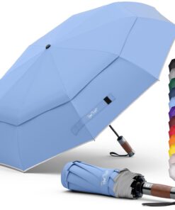 Royal Walk Sturmfest Regenschirm für Damen und Herren - Winddichtes Doppelverdeck, Reflexfunktion, Echtholzgriff 40x40 c