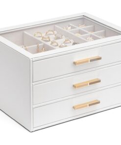 Vlando Schmuckkästchen Groß mit 3 Ebenen | Schmuck Organizer für Frauen | Schmuckaufbewahrung zu Hause | 3 Schubladen |